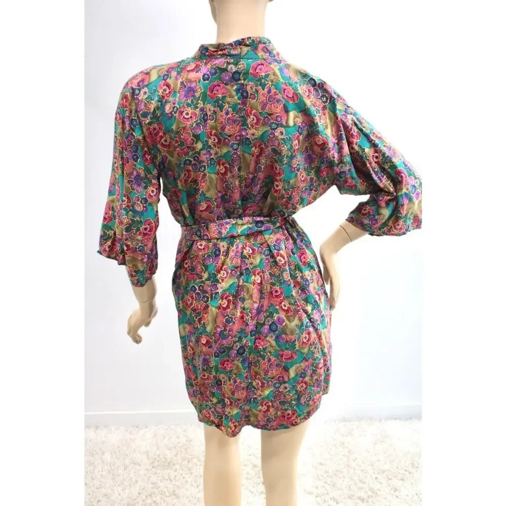 Vintage Gold Label Victorias Secret Silk Robe One Size S M L Belted Kimono Short